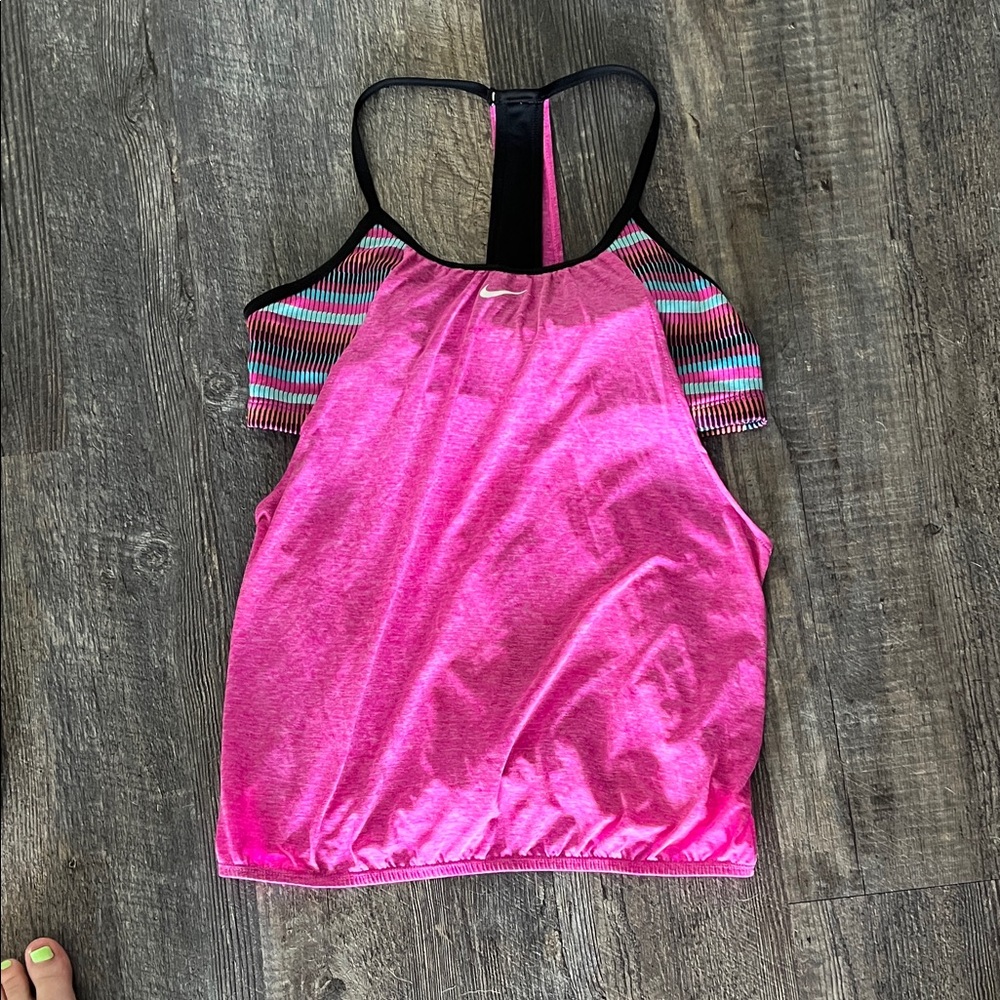 Nike Pink Racerback Tank with Striped Accents